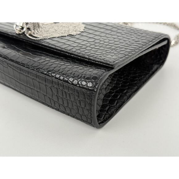 Saint Laurent Kate Tassel Croc-Embossed Leather Shoulder Bag in Black - Picture 11 of 16
